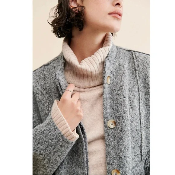 Free People Oversized Willow Bomber Jacket in Grey Size Large Academia Preppy - Picture 4 of 13